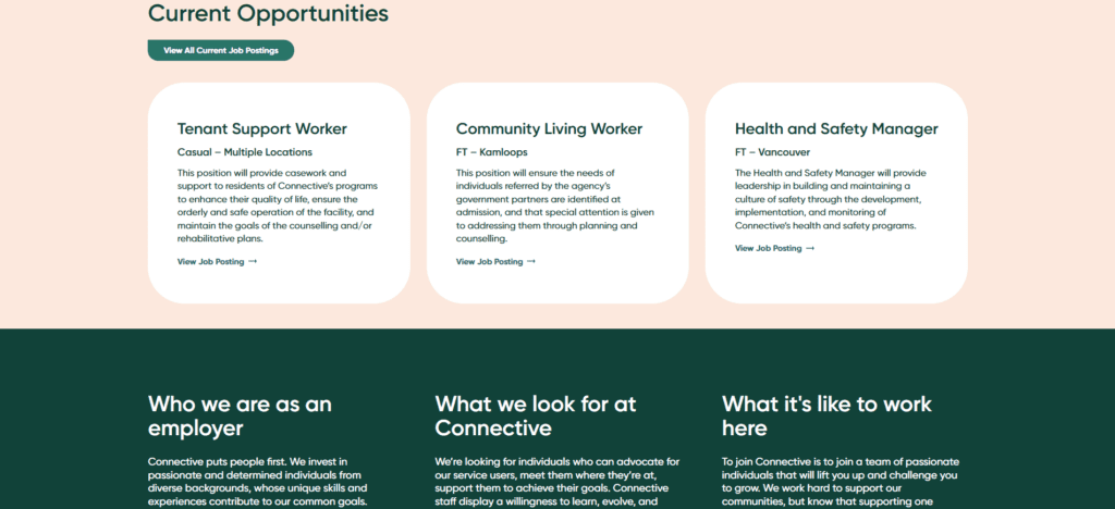 A screen capture showing the careers page on our website