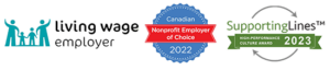 Connective employer awards and certifications. Includes Living Wage certification, and Nonprofit Employer of Choice award.