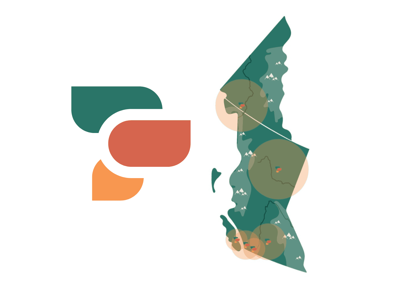 connective icon and map showing all communities