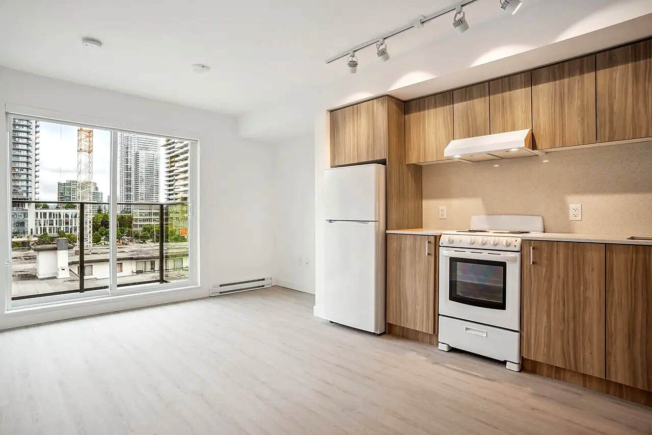 kitchen with a view of downtown Burnaby